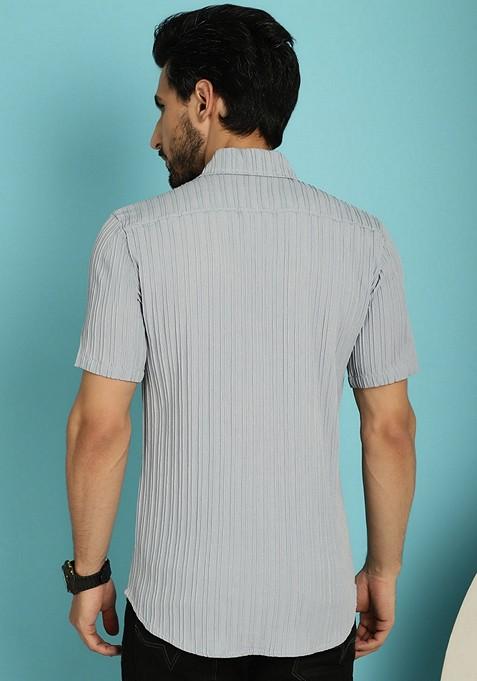 Grey Printed Cotton Blend Shirt For Men
