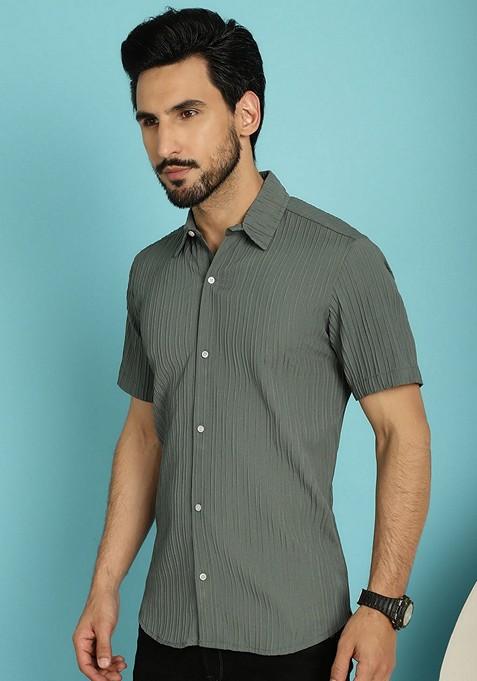 Grey Printed Cotton Blend Shirt For Men