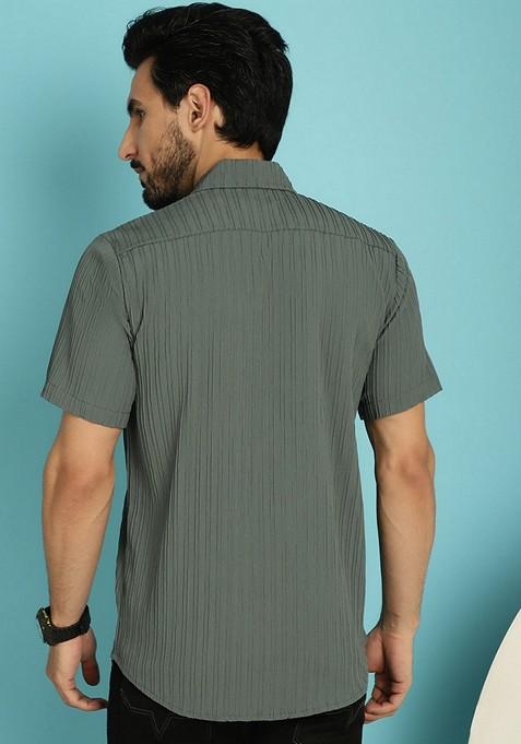 Grey Printed Cotton Blend Shirt For Men