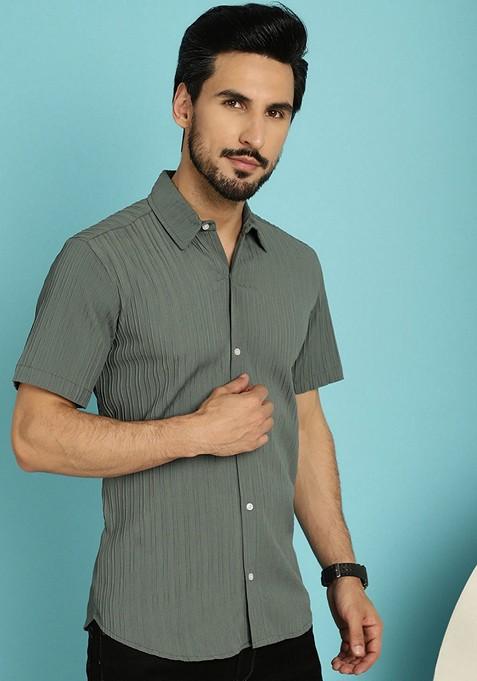 Grey Printed Cotton Blend Shirt For Men