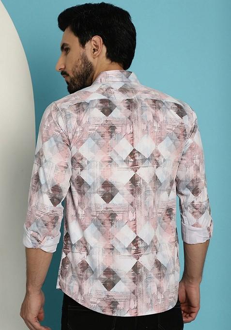Brown Printed Cotton Blend Shirt For Men
