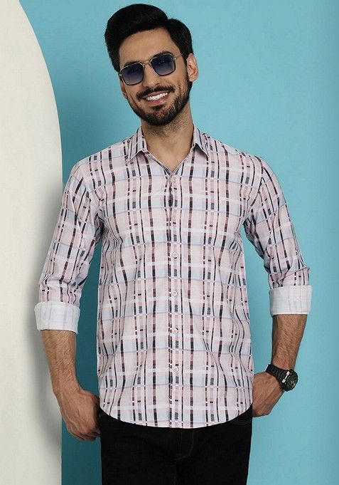 Brown Printed Cotton Shirt For Men