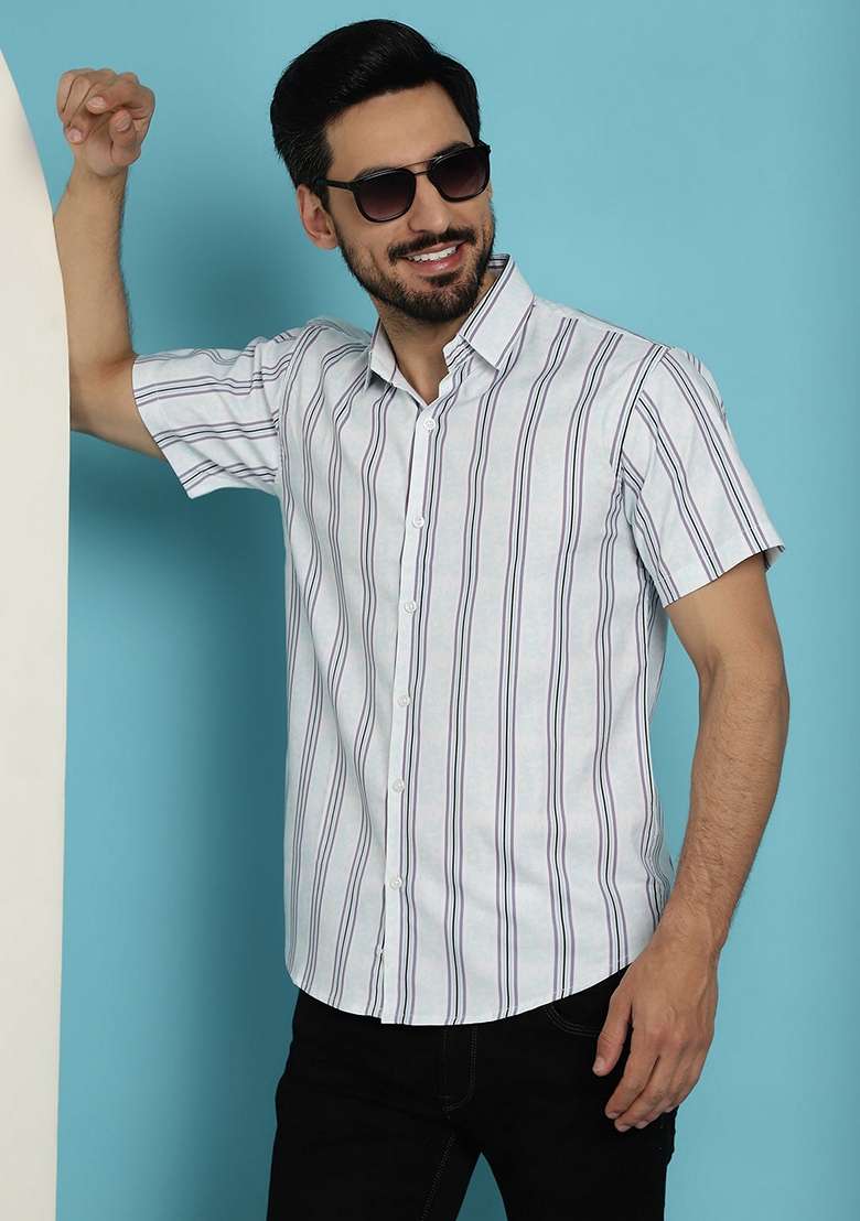Blue Printed Cotton Blend Shirt For Men - Indya