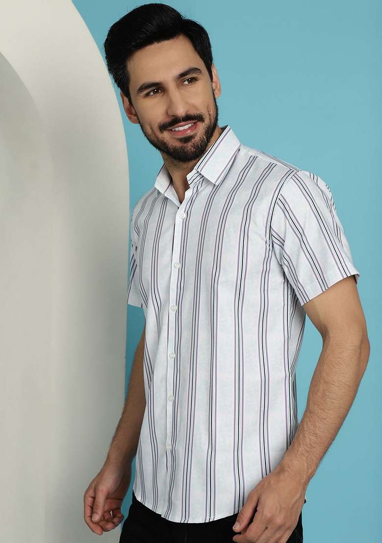 Blue Printed Cotton Blend Shirt For Men - Indya