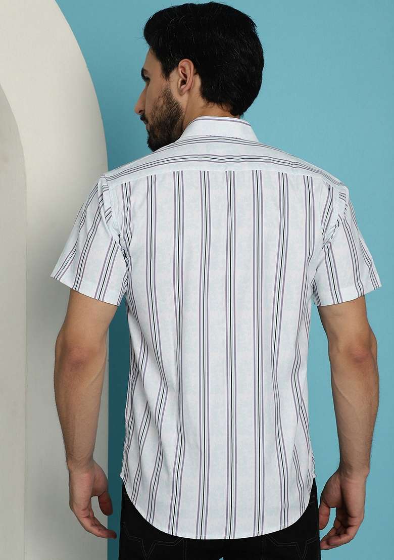 Blue Printed Cotton Blend Shirt For Men - Indya