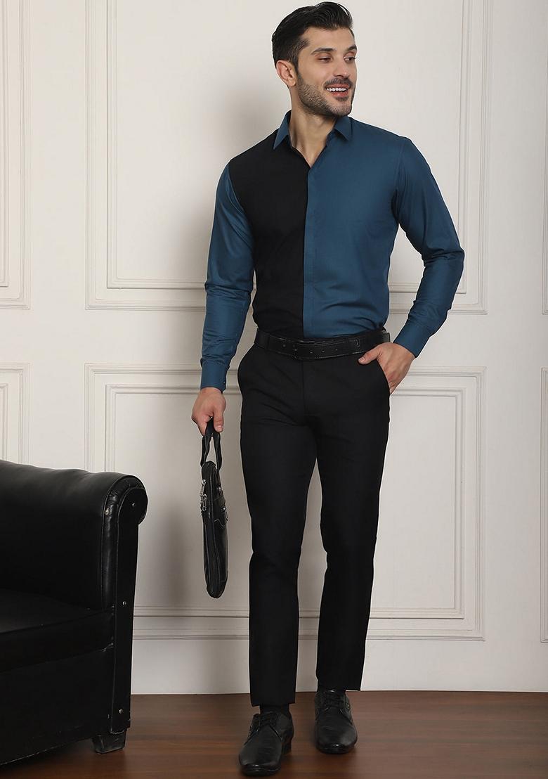 Blue Cotton Shirt For Men - Indya