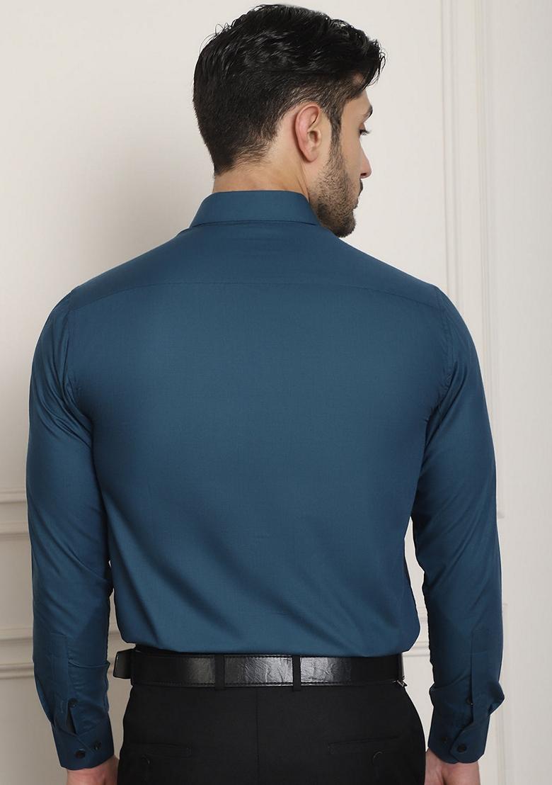 Blue Cotton Shirt For Men - Indya