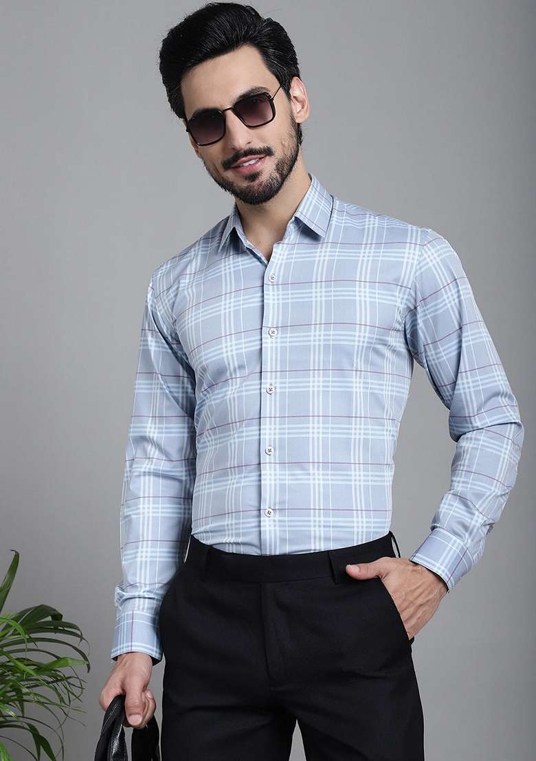 Blue Printed Cotton Blend Shirt For Men - Indya