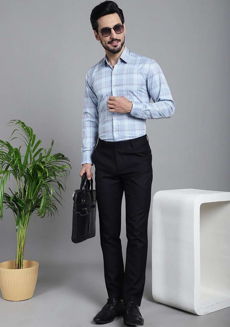 Blue Printed Cotton Blend Shirt For Men - Indya
