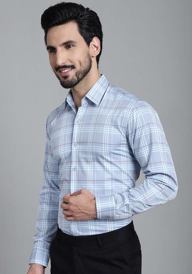 Blue Printed Cotton Blend Shirt For Men - Indya