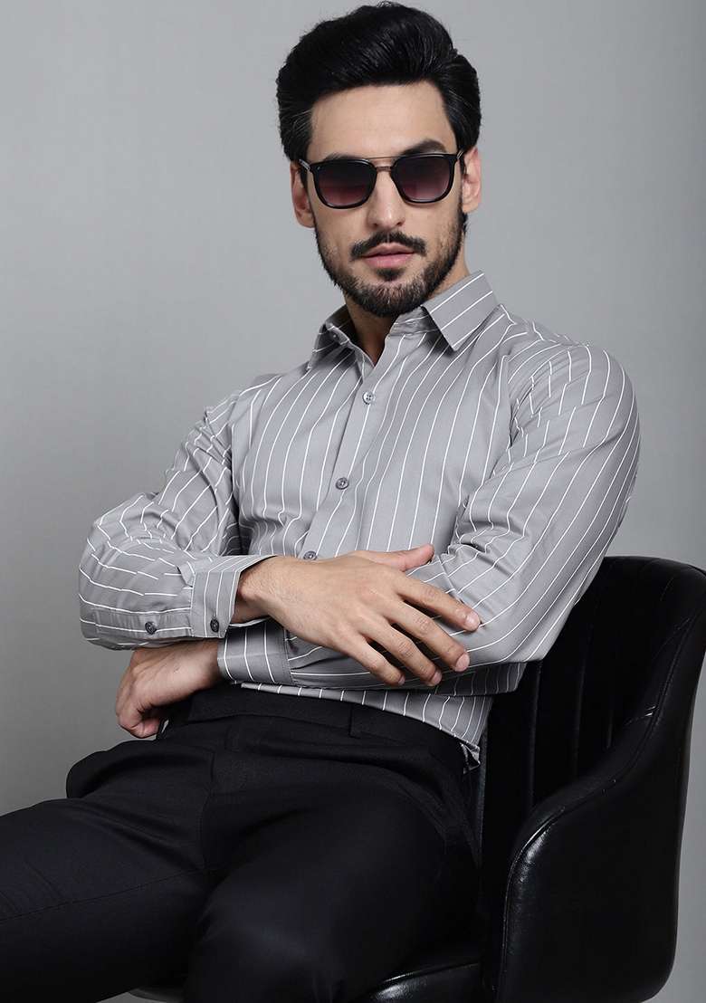 Grey Printed Cotton Shirt For Men - Indya