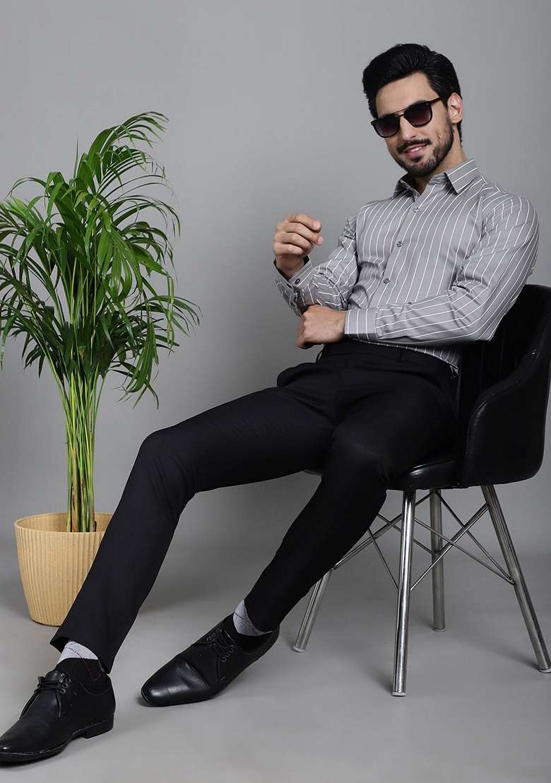 Grey Printed Cotton Shirt For Men - Indya