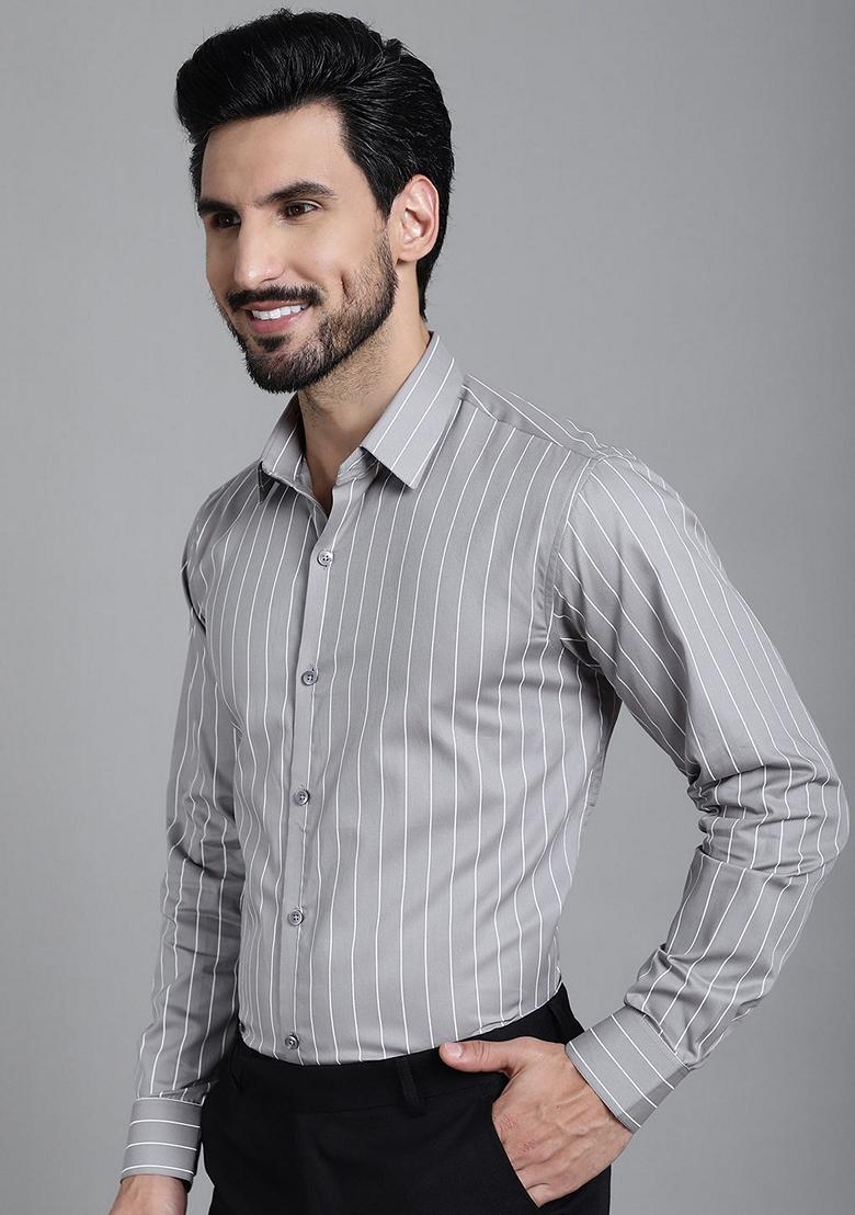 Grey Printed Cotton Shirt For Men - Indya