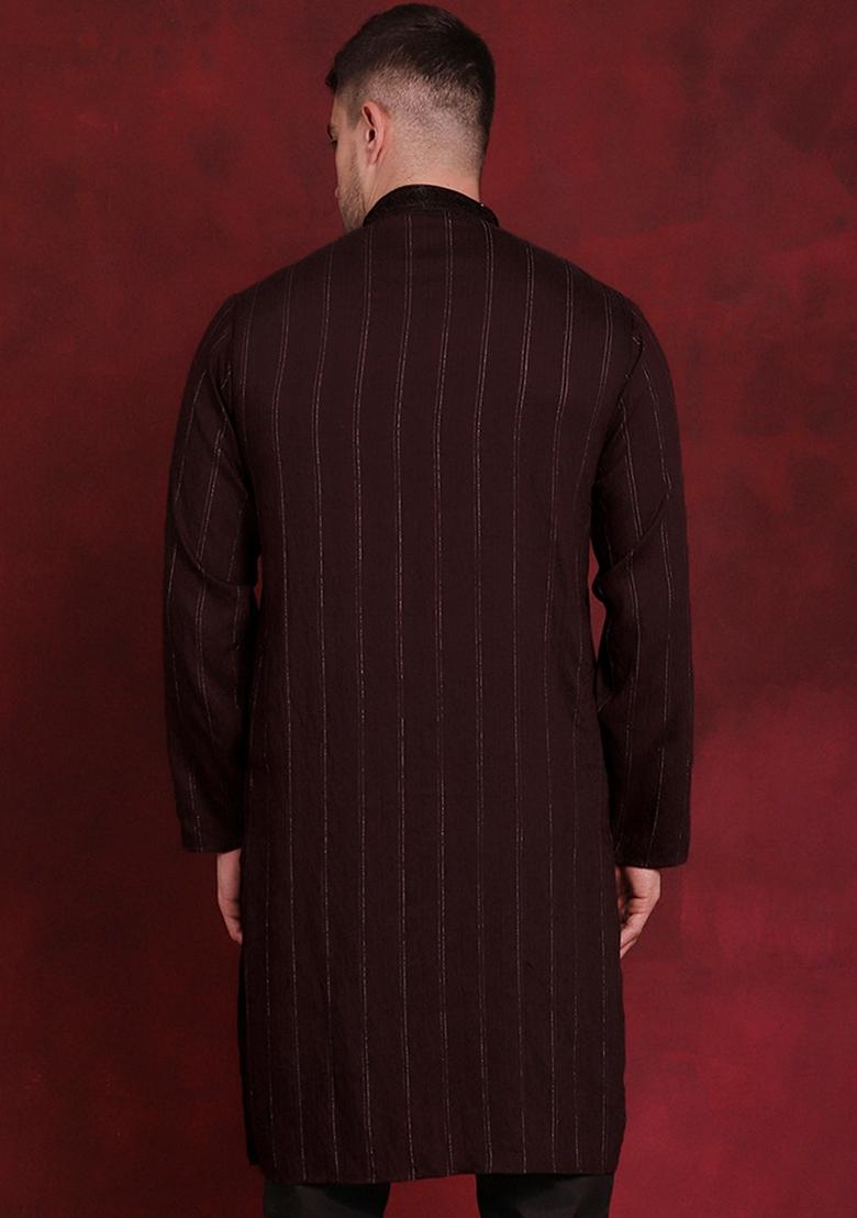 Maroon Embroidered Viscose Rayon Kurta For Men