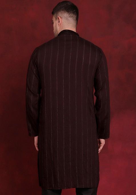 Maroon Embroidered Viscose Rayon Kurta For Men
