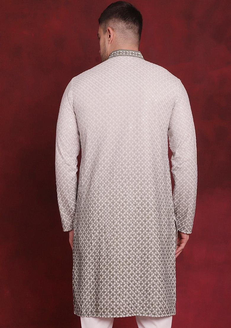 Pista Green Embroidered Viscose Rayon Kurta For Men