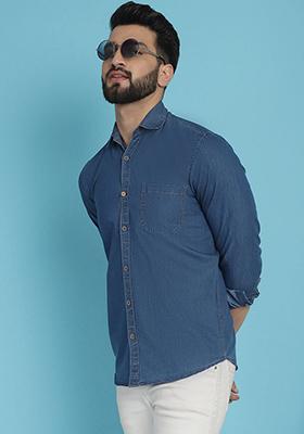 Blue Cotton Shirt For Men
