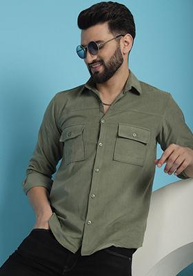 Pista Green Cotton Shirt For Men