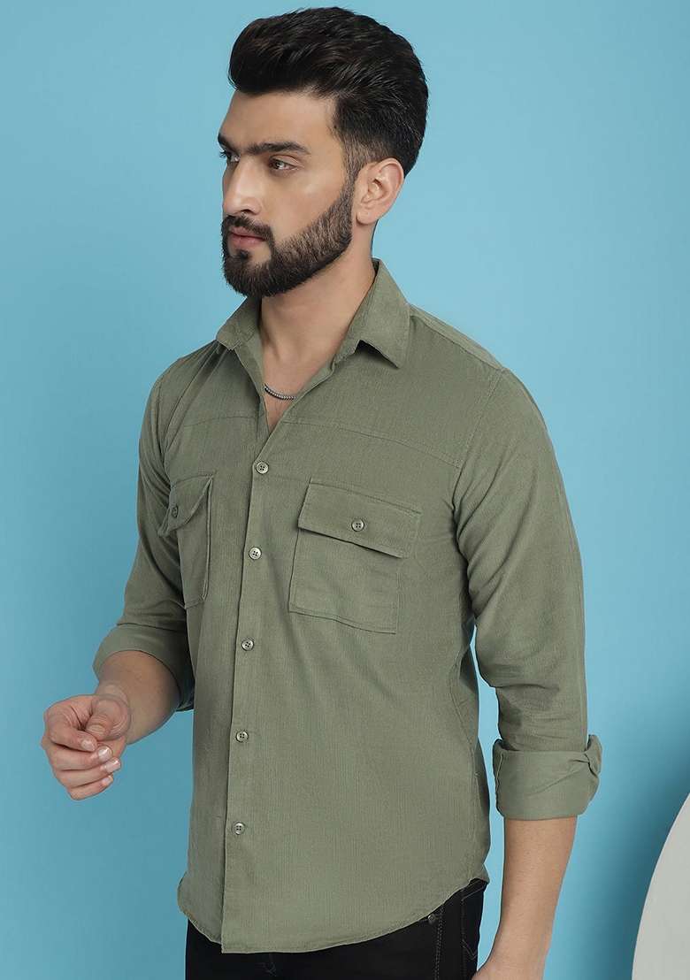 Pista Green Cotton Shirt For Men - Indya