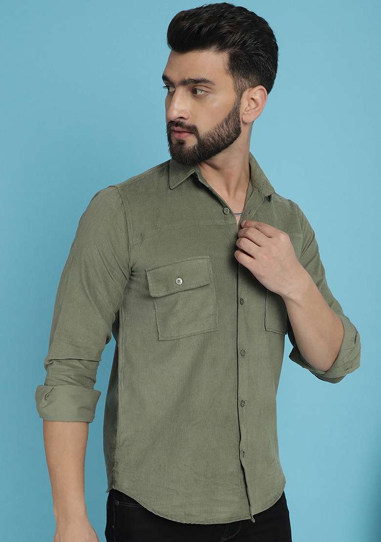 Pista Green Cotton Shirt For Men - Indya