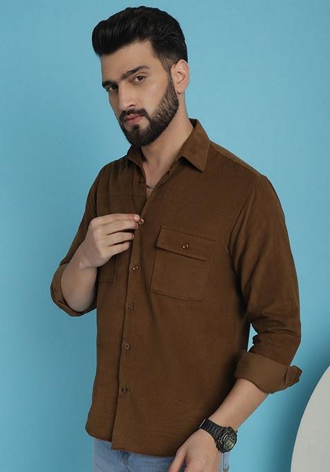 Brown Cotton Shirt For Men