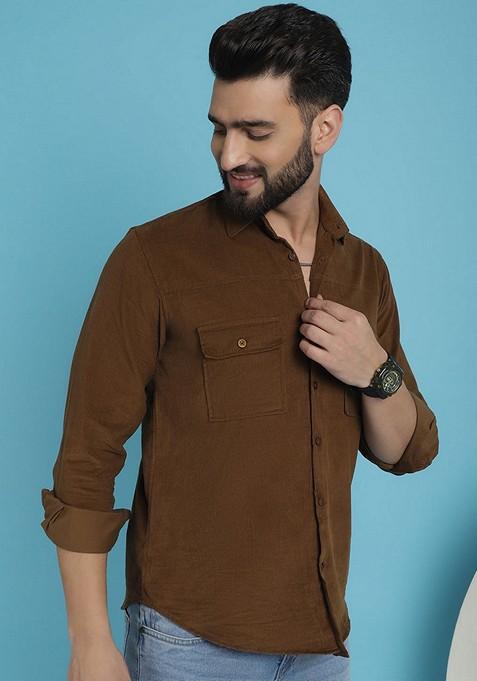 Brown Cotton Shirt For Men
