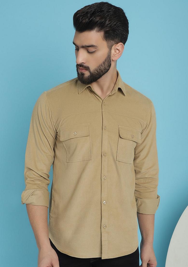 Beige Cotton Shirt For Men
