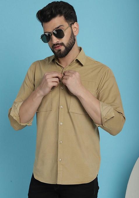 Beige Cotton Shirt For Men