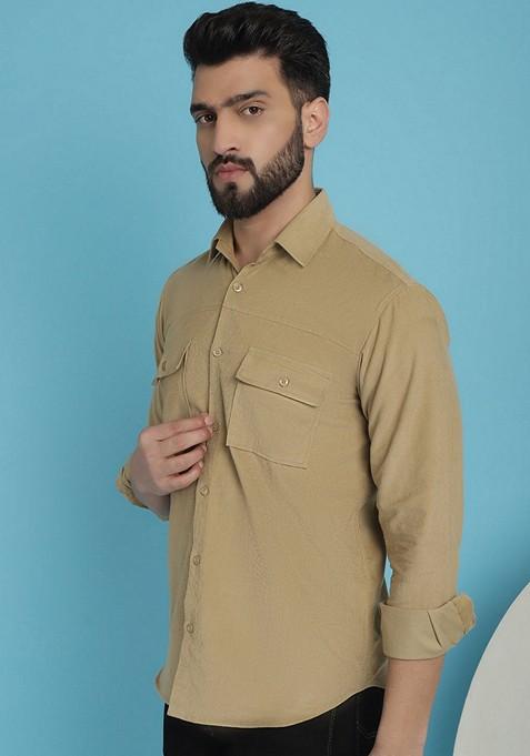 Beige Cotton Shirt For Men