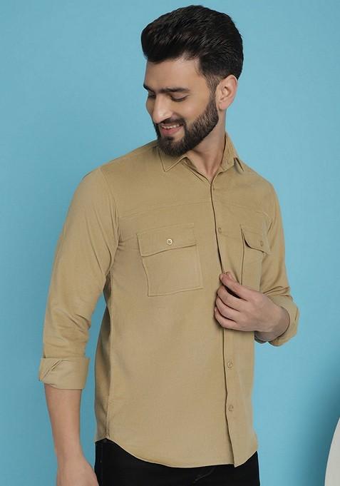 Beige Cotton Shirt For Men