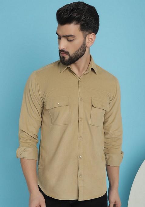 Beige Cotton Shirt For Men