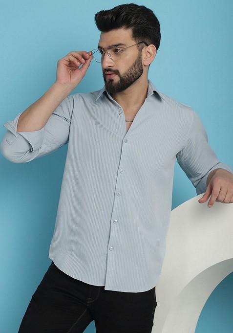 Grey Printed Cotton Blend Shirt For Men