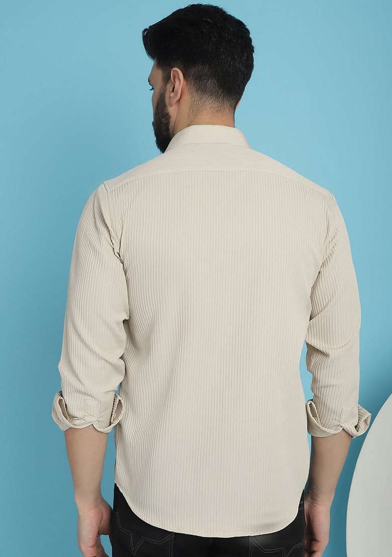 Cream Printed Cotton Blend Shirt For Men - Indya