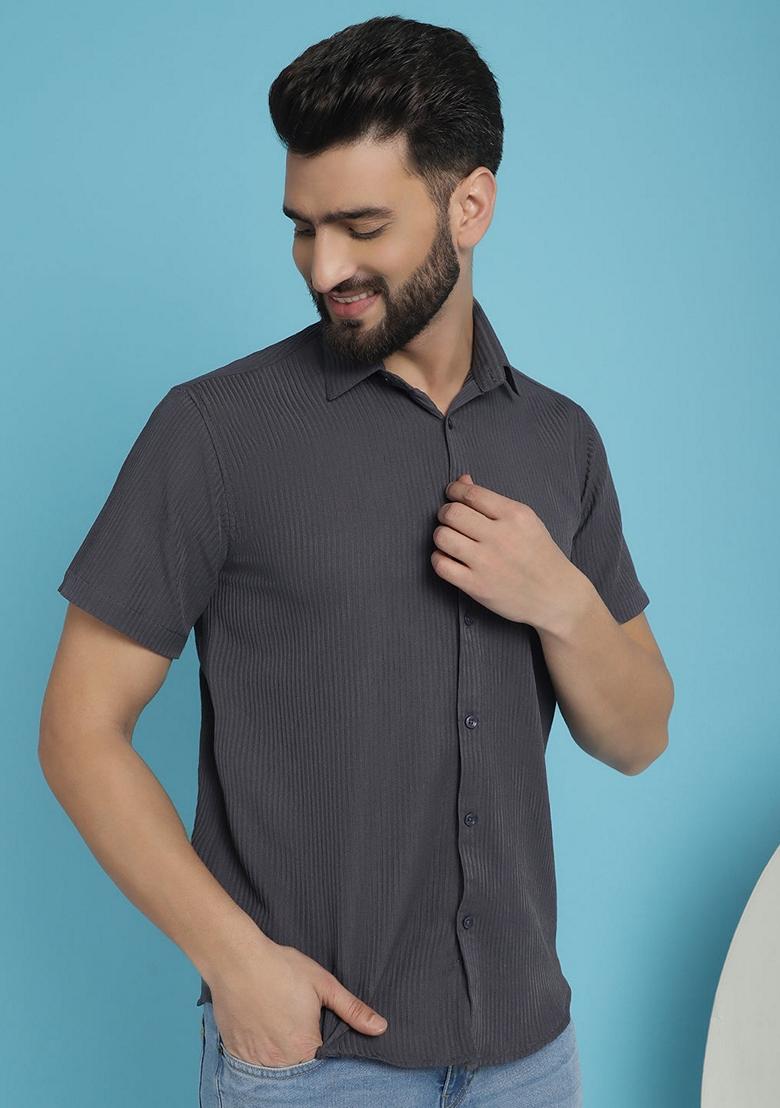 Grey Printed Cotton Blend Shirt For Men - Indya