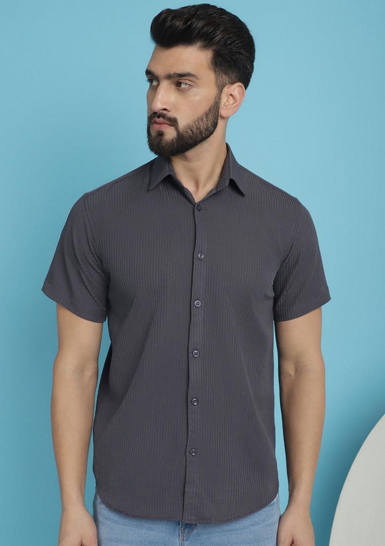 Grey Printed Cotton Blend Shirt For Men