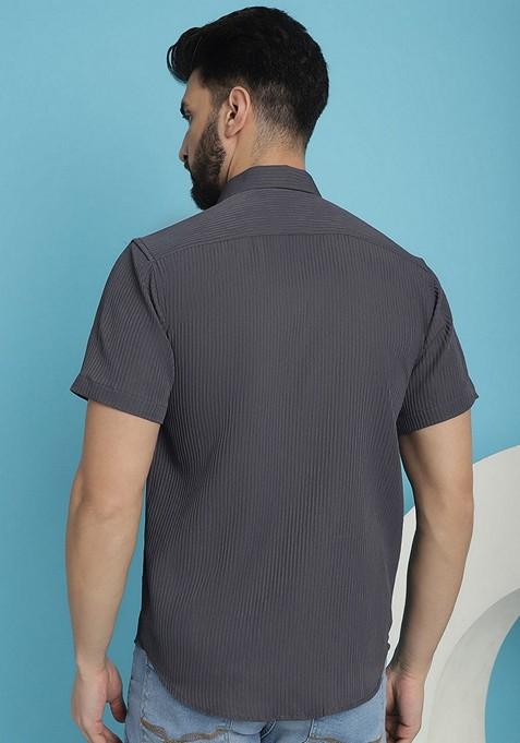 Grey Printed Cotton Blend Shirt For Men