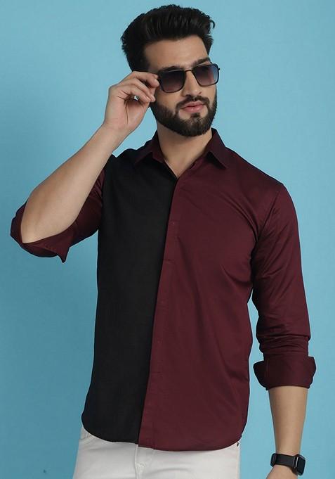 Wine Cotton Shirt For Men