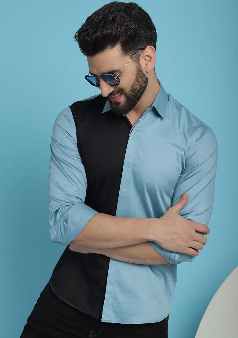 Sky Blue Cotton Shirt For Men - Indya