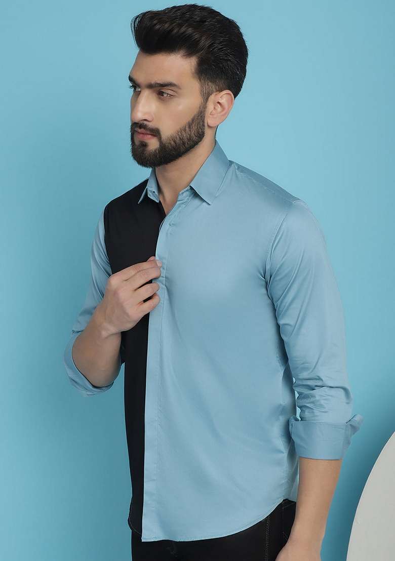 Sky Blue Cotton Shirt For Men - Indya