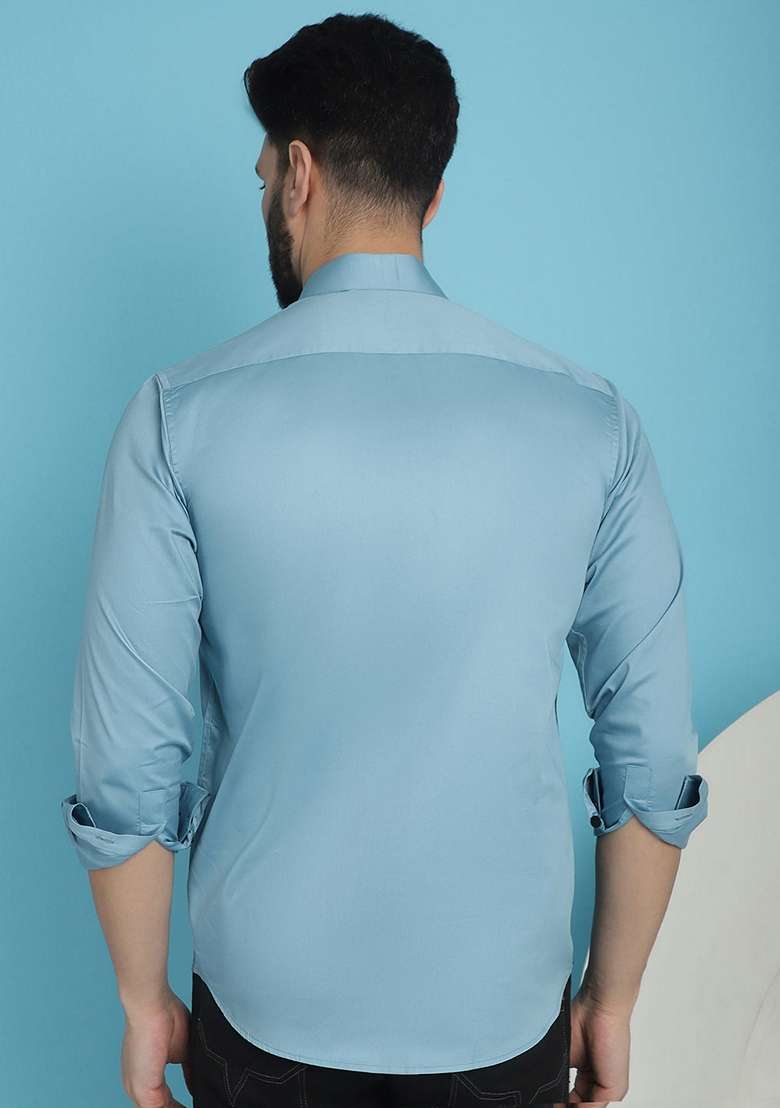 Sky Blue Cotton Shirt For Men - Indya