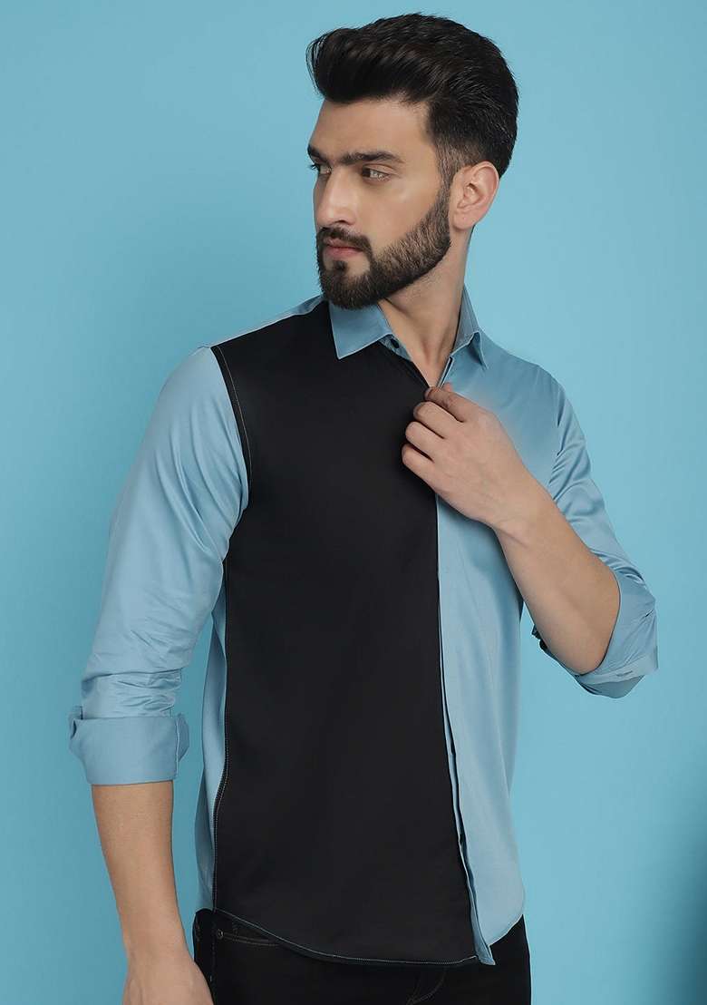 Sky Blue Cotton Shirt For Men - Indya