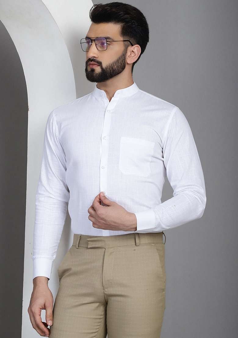 White Cotton Shirt For Men - Indya