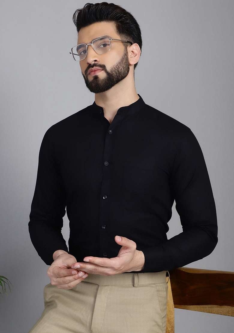 Black Cotton Shirt For Men - Indya