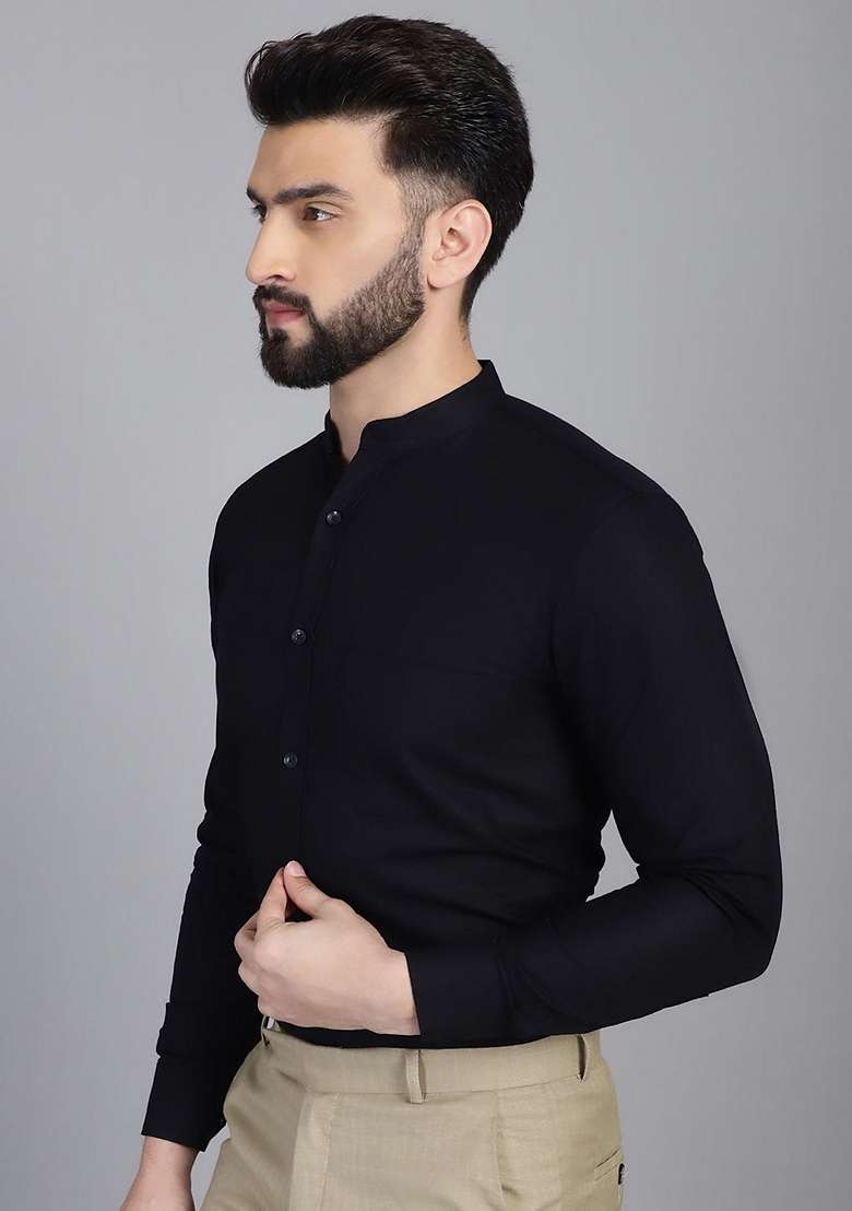 Black Cotton Shirt For Men - Indya