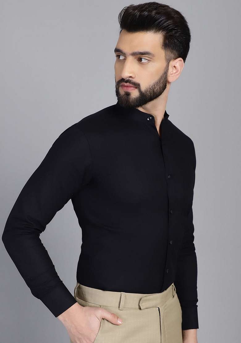 Black Cotton Shirt For Men - Indya