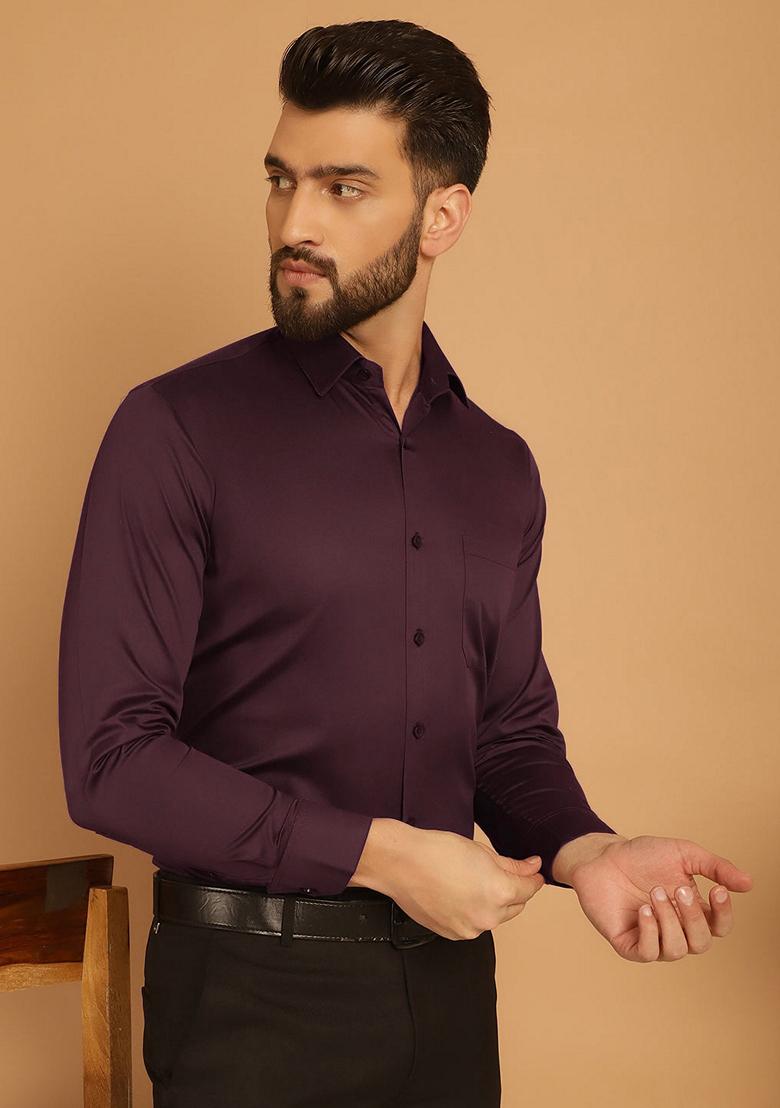 Wine Cotton Shirt For Men