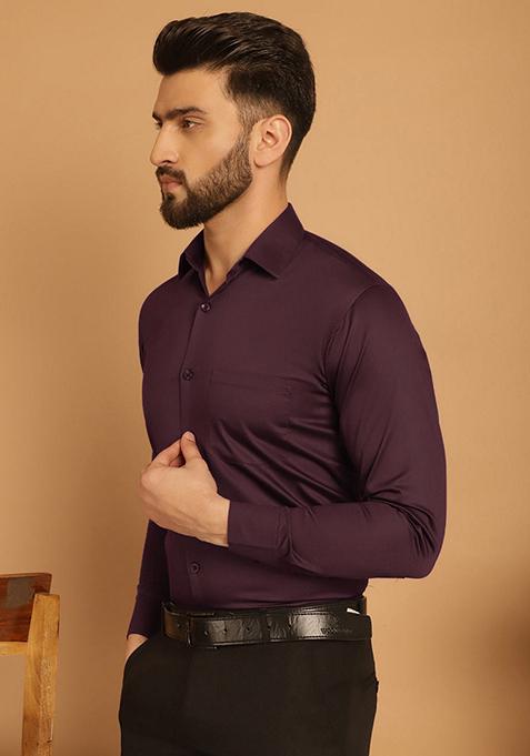 Wine Cotton Shirt For Men