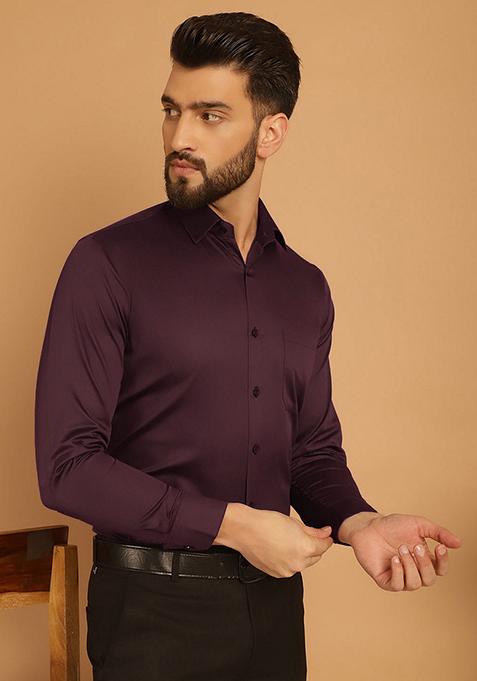 Wine Cotton Shirt For Men
