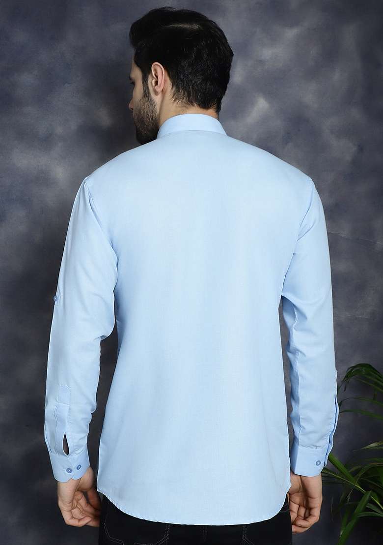 Blue Cotton Blend Kurta For Men - Indya