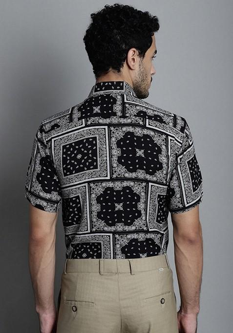 Black Printed Viscose Rayon Shirt For Men